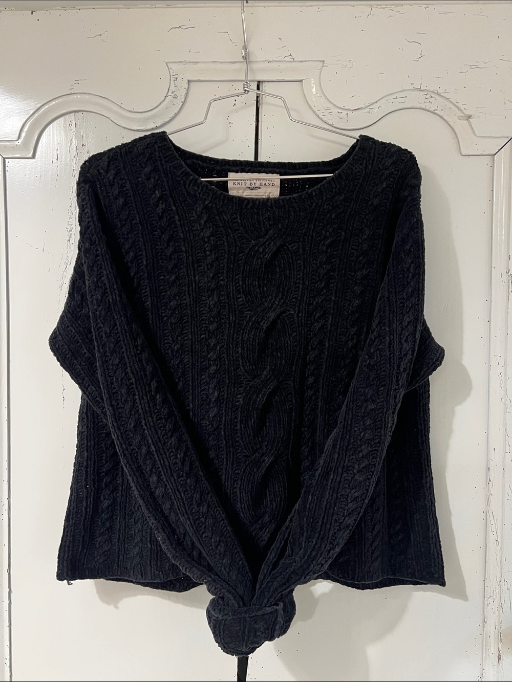 Vintage Y2K / 90s The Limited Chenille Black Cable Knit by Hand Sweater, L